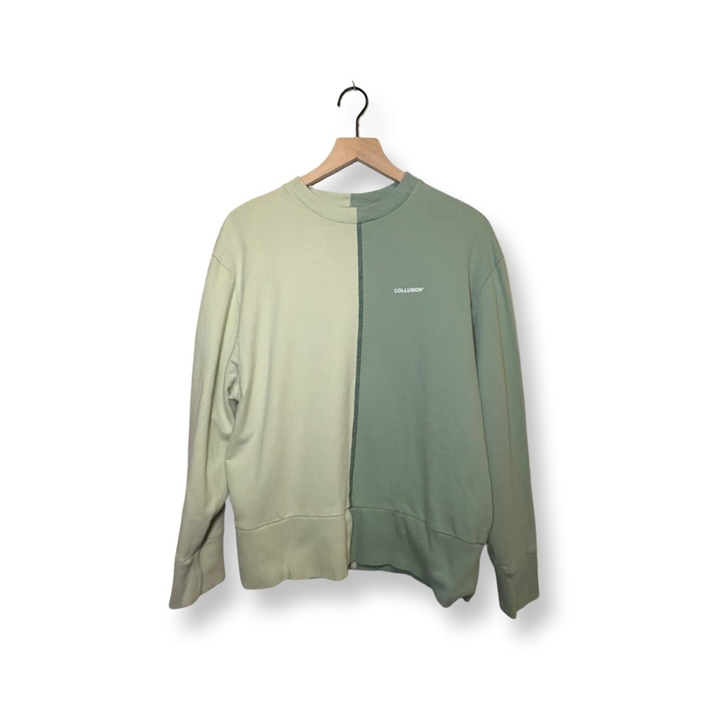 Collusion Two-Tone Sage Green Colorblock Crewneck Sweatshirt | Streetwear Minima